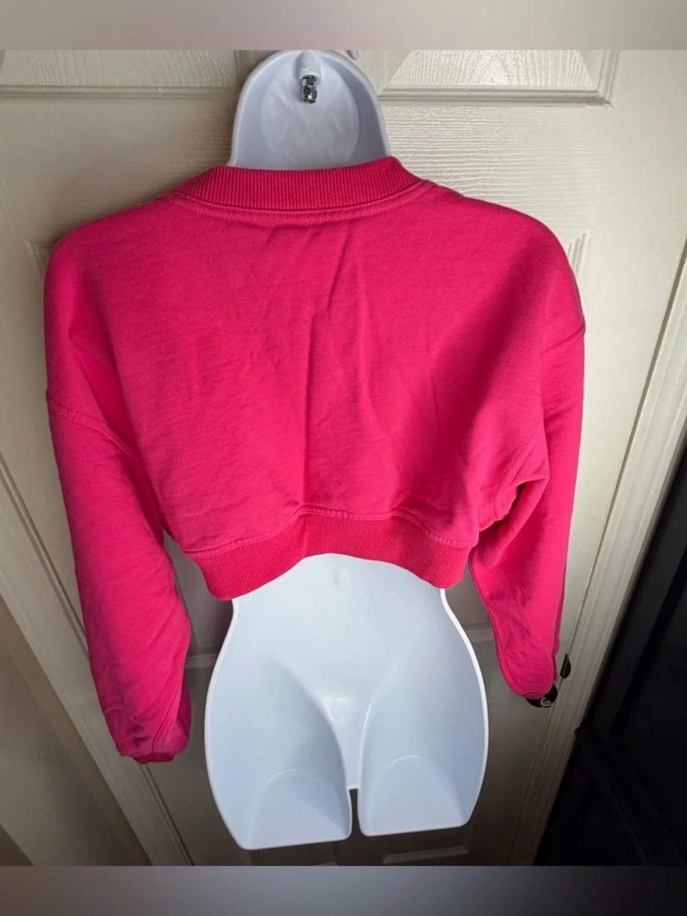 Herve Leger Women’s Small Pink Cropped Logo Sweatshirt S Long Sleeve Pullover